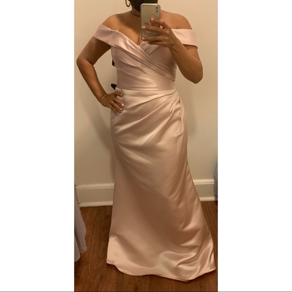 Camille La Vie Satin Side Gather Off the Shoulder Dress Sz 10